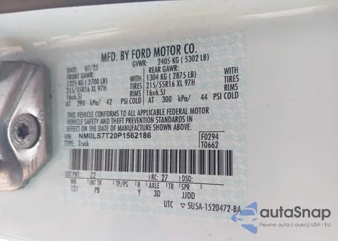 2023 Ford Transit Connect Xlt Cargo Van z USA, uszkodzony, nr VIN NM0LS7T20P1562186